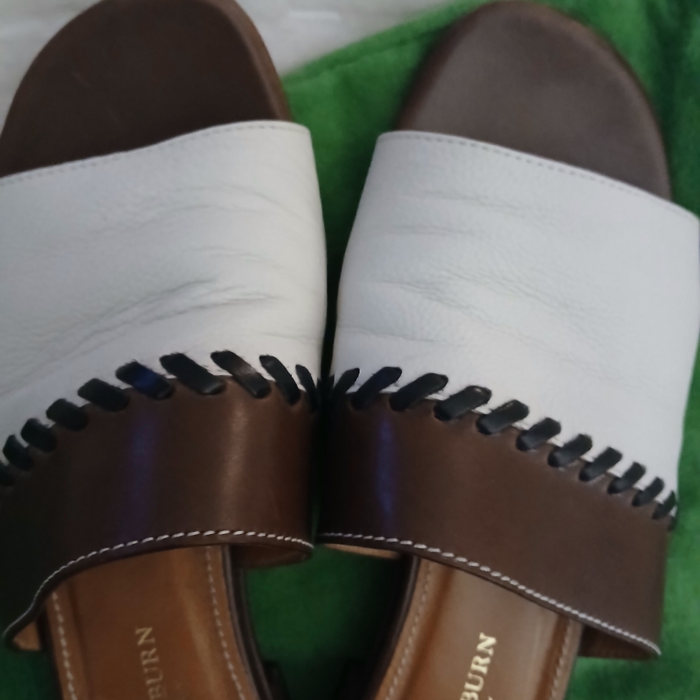 Ann Mashburn White & Brown Spring Italian Lotus Vacation Slides Sandals--37/6.5 - Picture 8 of 12
